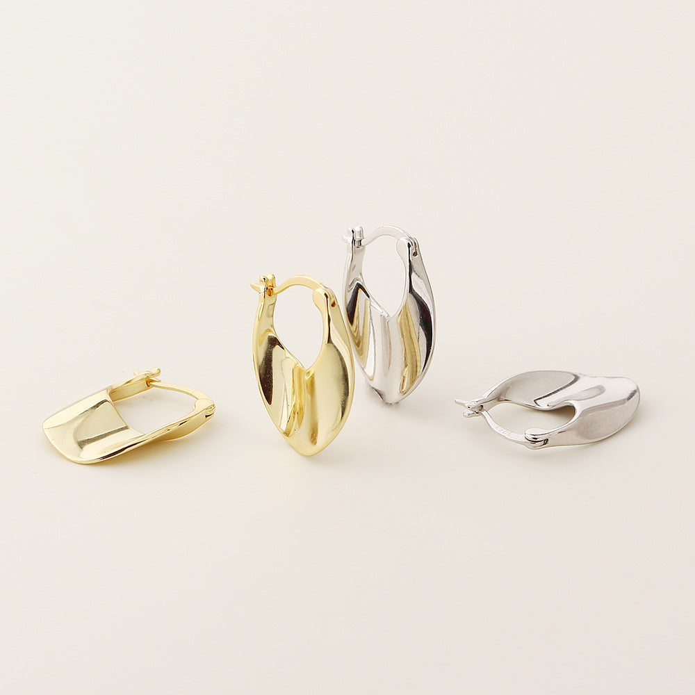 Irregular Geometric 925 Sterling Silver Chunky Teardrop Huggie Hoop Earrings