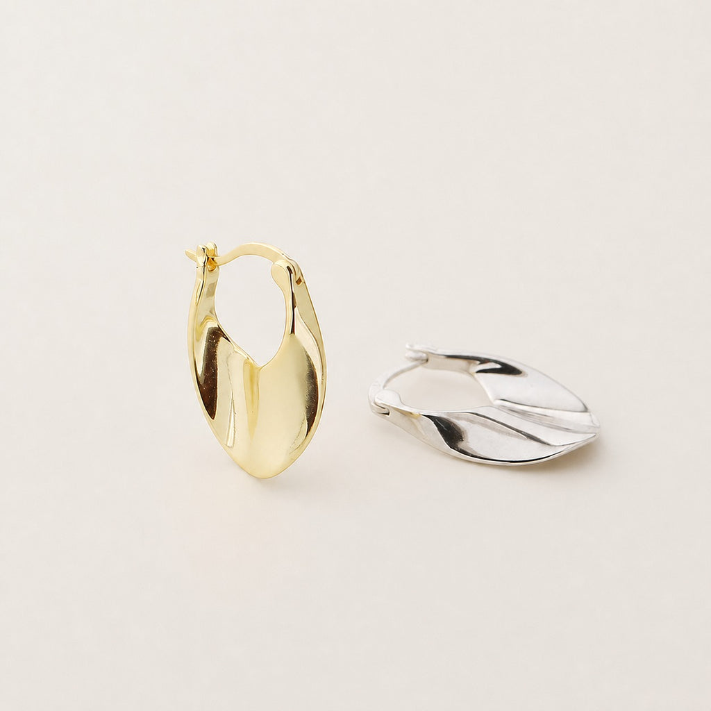 Irregular Geometric 925 Sterling Silver Chunky Teardrop Huggie Hoop Earrings