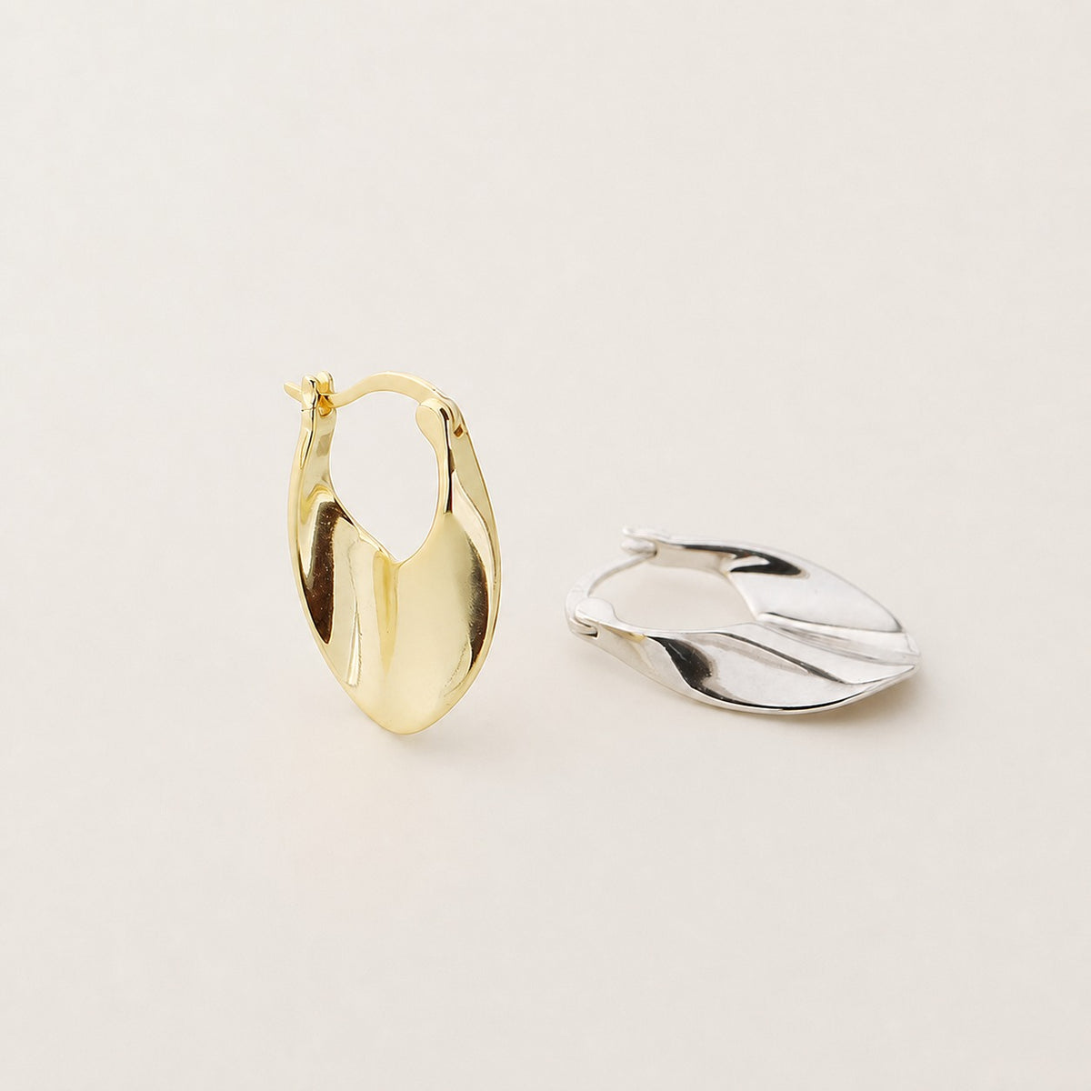 Irregular Geometric 925 Sterling Silver Chunky Teardrop Huggie Hoop Earrings