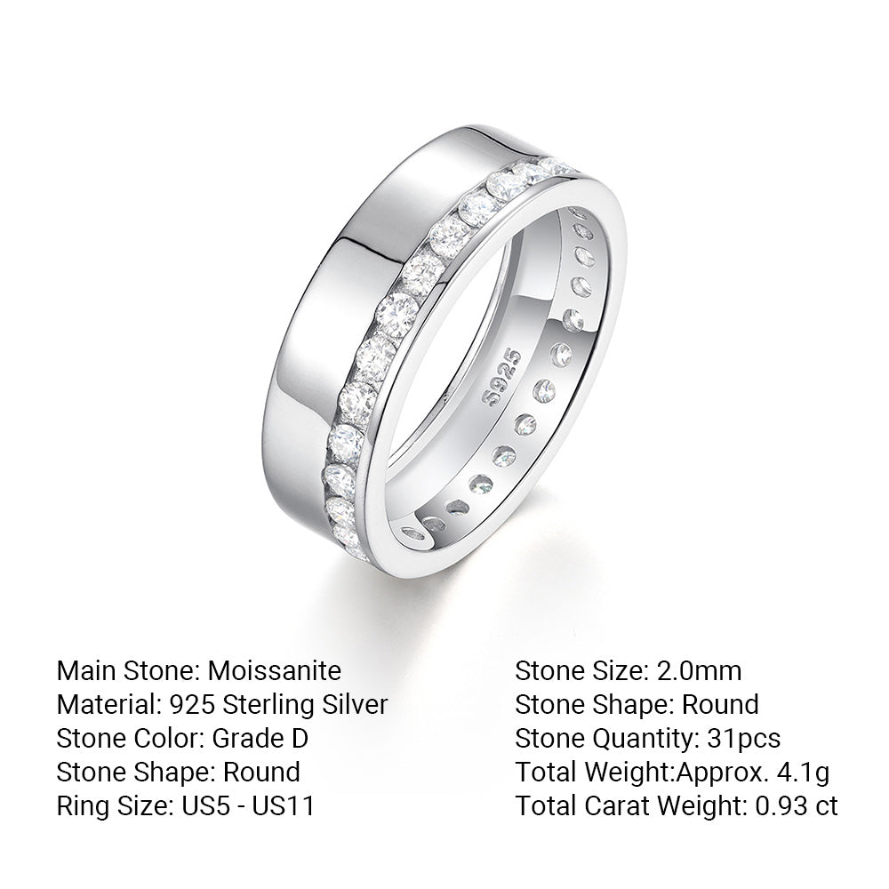 Simple Yet Elegant Full Band Moissanite For Men 925 Sterling Silver Ring