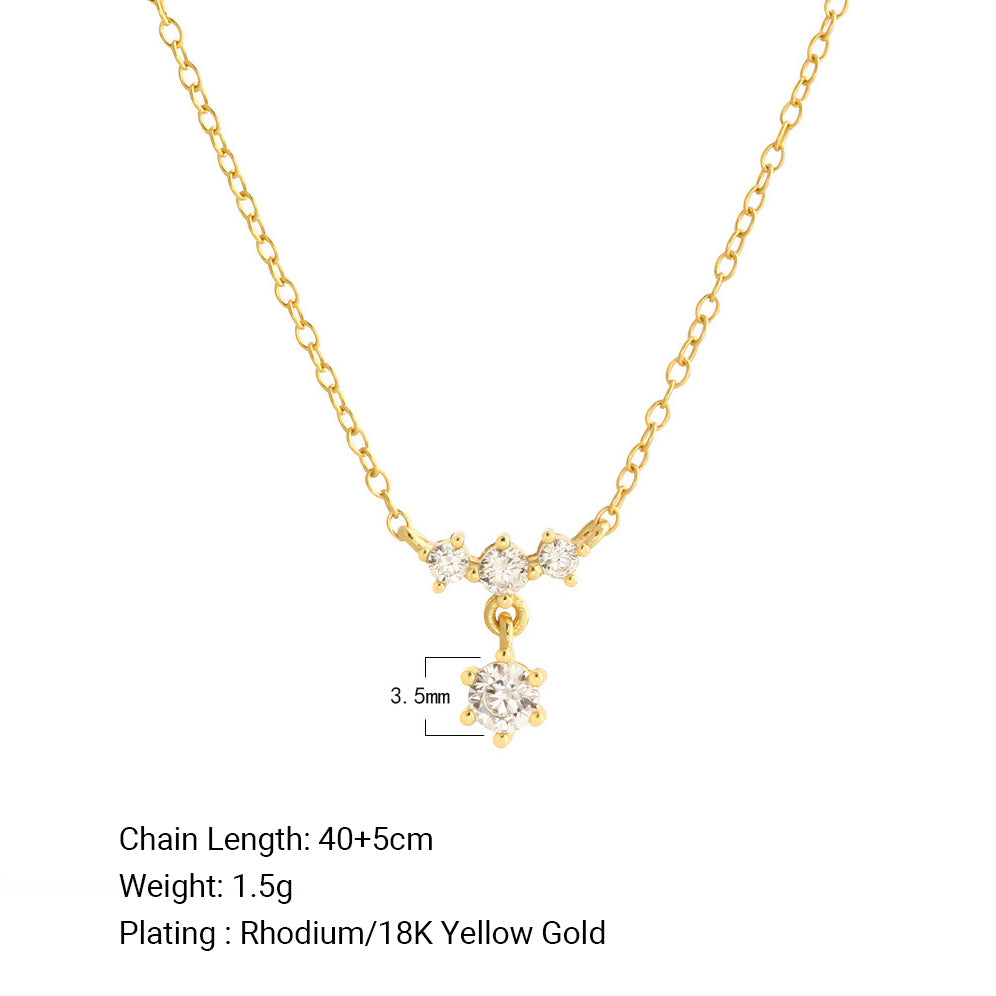 Snowflake Inspired Cubic Zirconia Drop 925 Sterling Silver Delicate Clavicle Chain Necklace