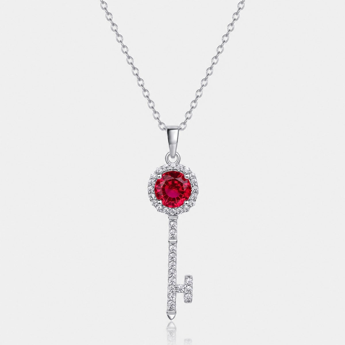 Key Shape Lab-Grown Ruby And Moissanite Halo Pendant  925 Sterling Silver  Necklace