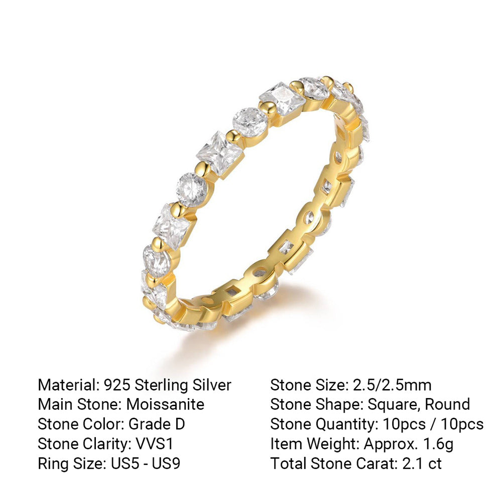 Minimalist and Lightly Luxurious Alternating Moissanite Inlay   925 Sterling Silver Ring