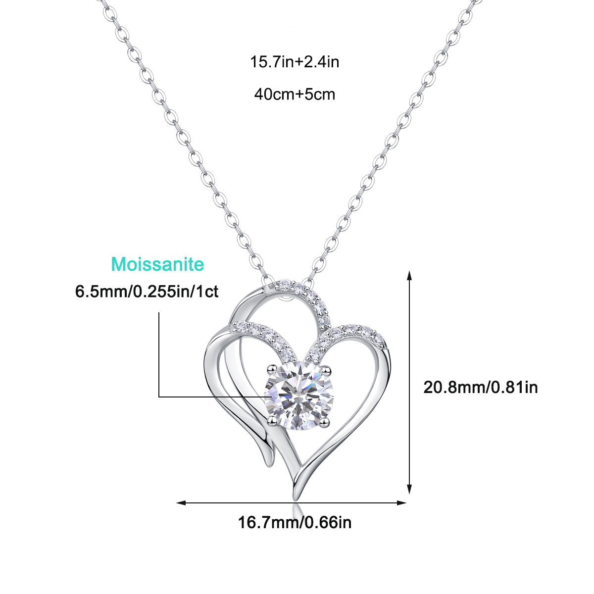 Moissanite Heart And Geometric Pendant  925 Sterling Silver Necklace