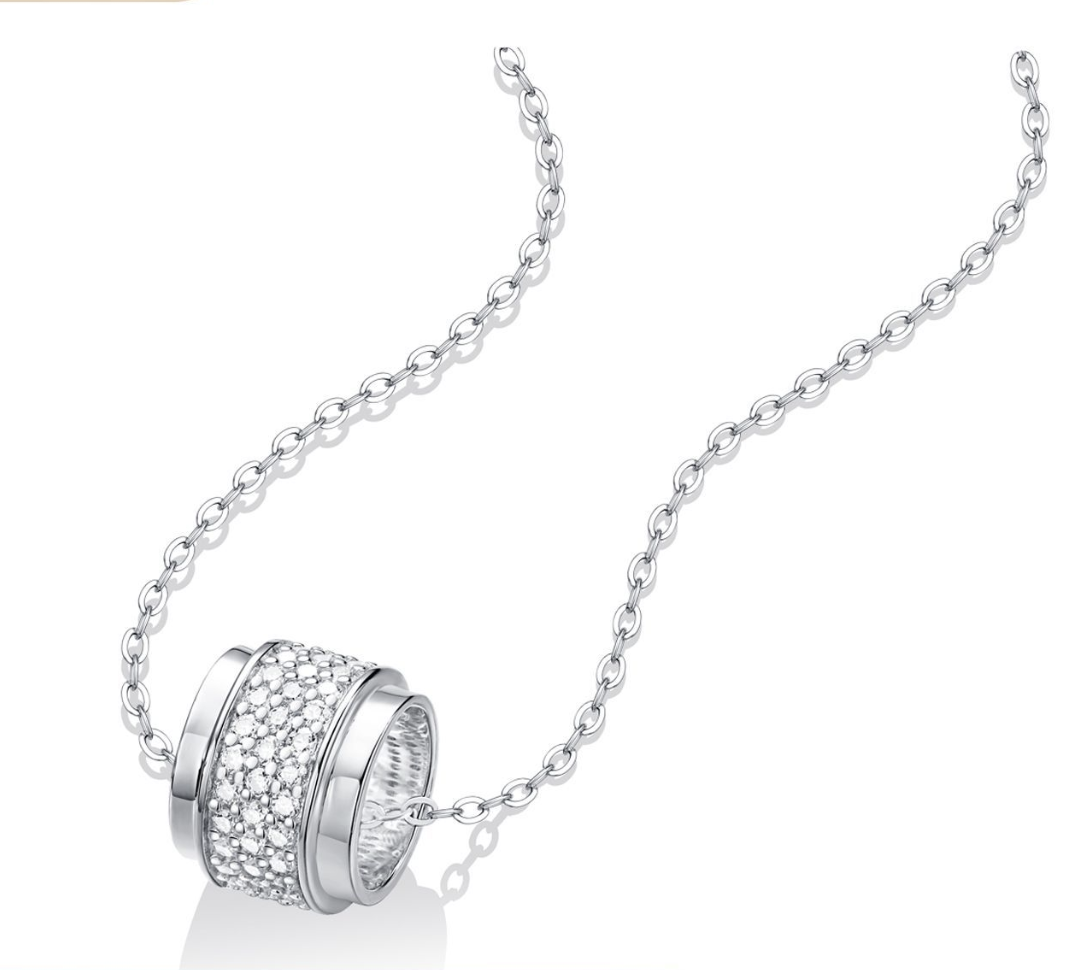 Silver Tone Geometric Rotating Barrel Moissanite 925 Sterling Silver Necklace
