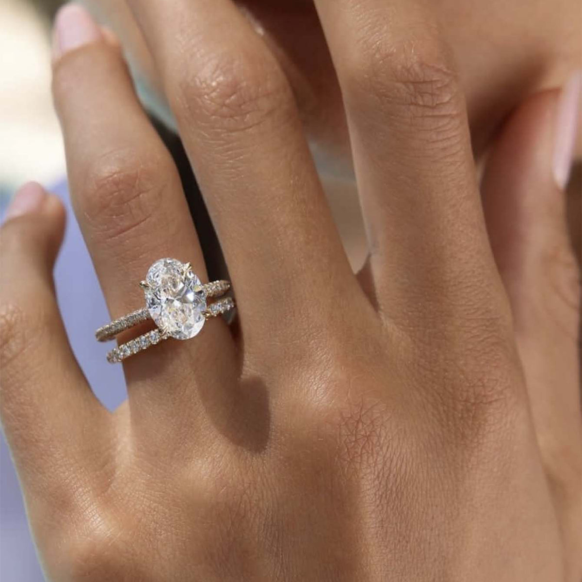Oval-cut Moissanite 925 Sterling Silver Ring Set