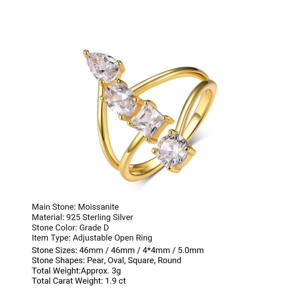Assorted Shaped Moissanite For Women 925 Sterling Silver Ring