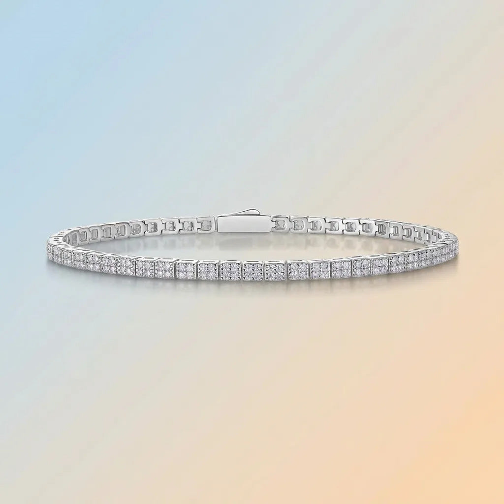 Geometric Square Link Moissanite  925 Sterling Silver Tennis Bracelet