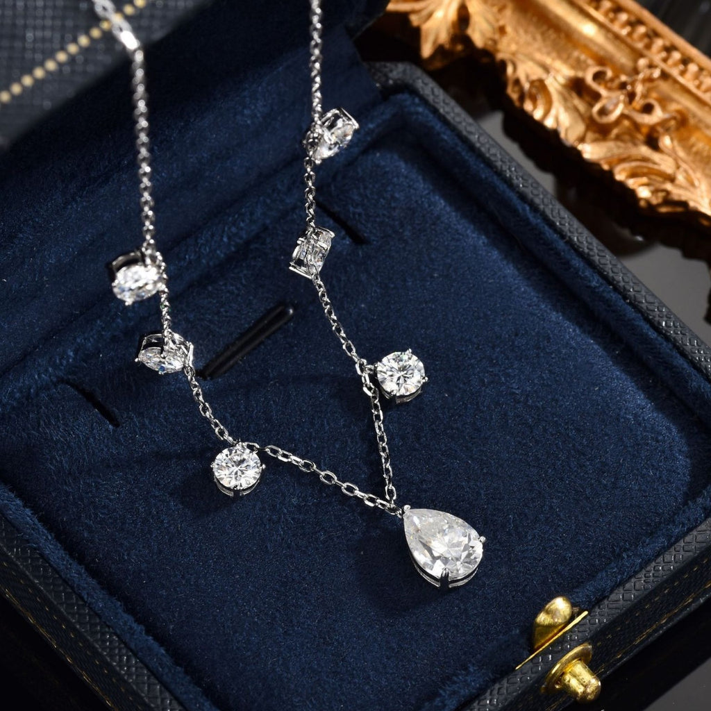 Geometric U Shaped Pear Shaped Dangle Pendant 925 Sterling Silver Moissanite Necklace