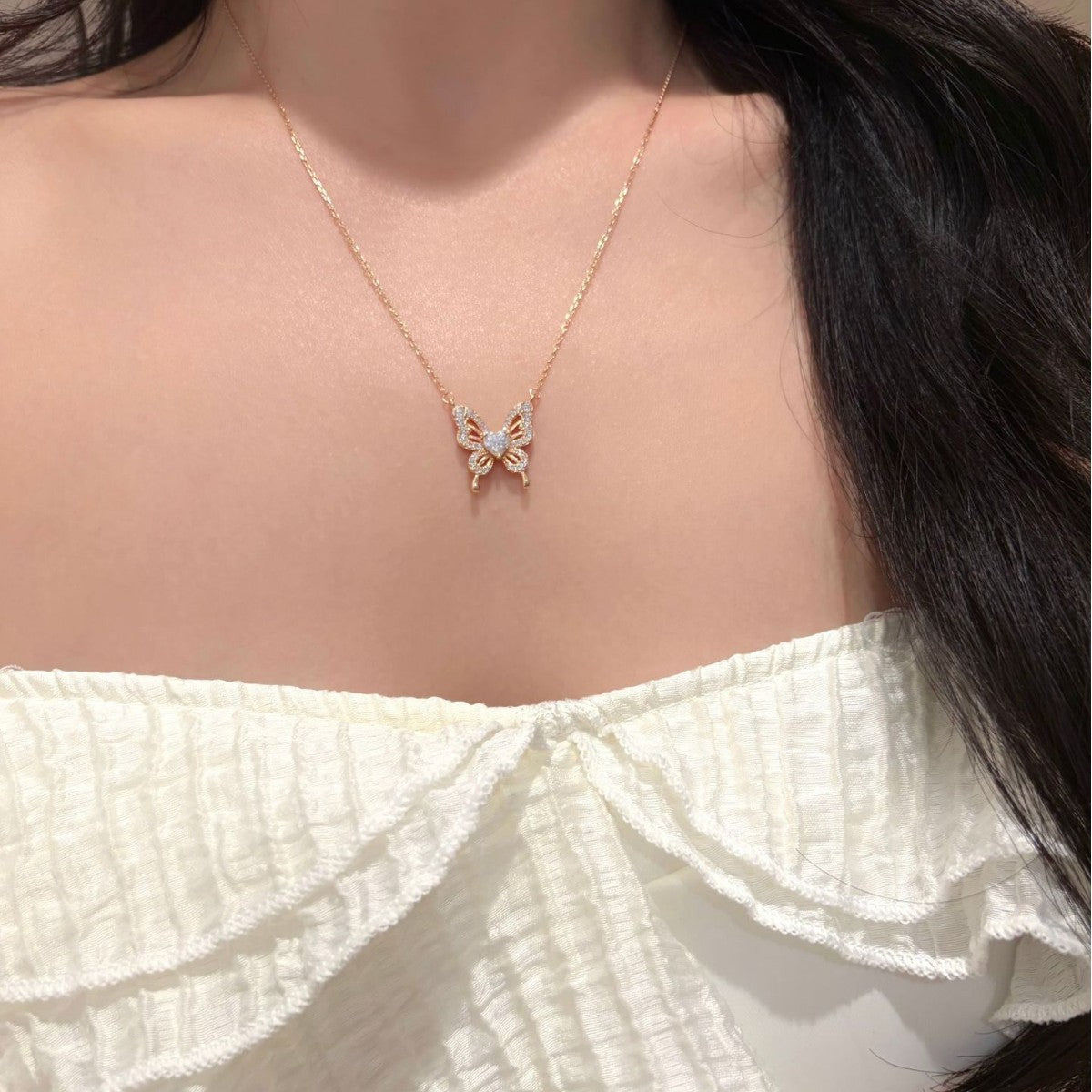 Butterfly Moissanite Hollow Heart Wing Design 925 Sterling Silver Pendant Necklace