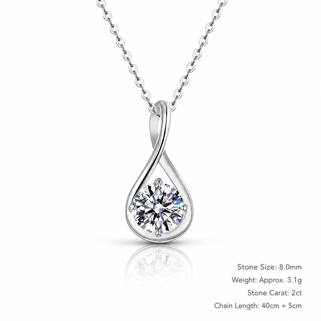 Modern Water Drop Twist Moissanite 925 Sterling Silver Necklace