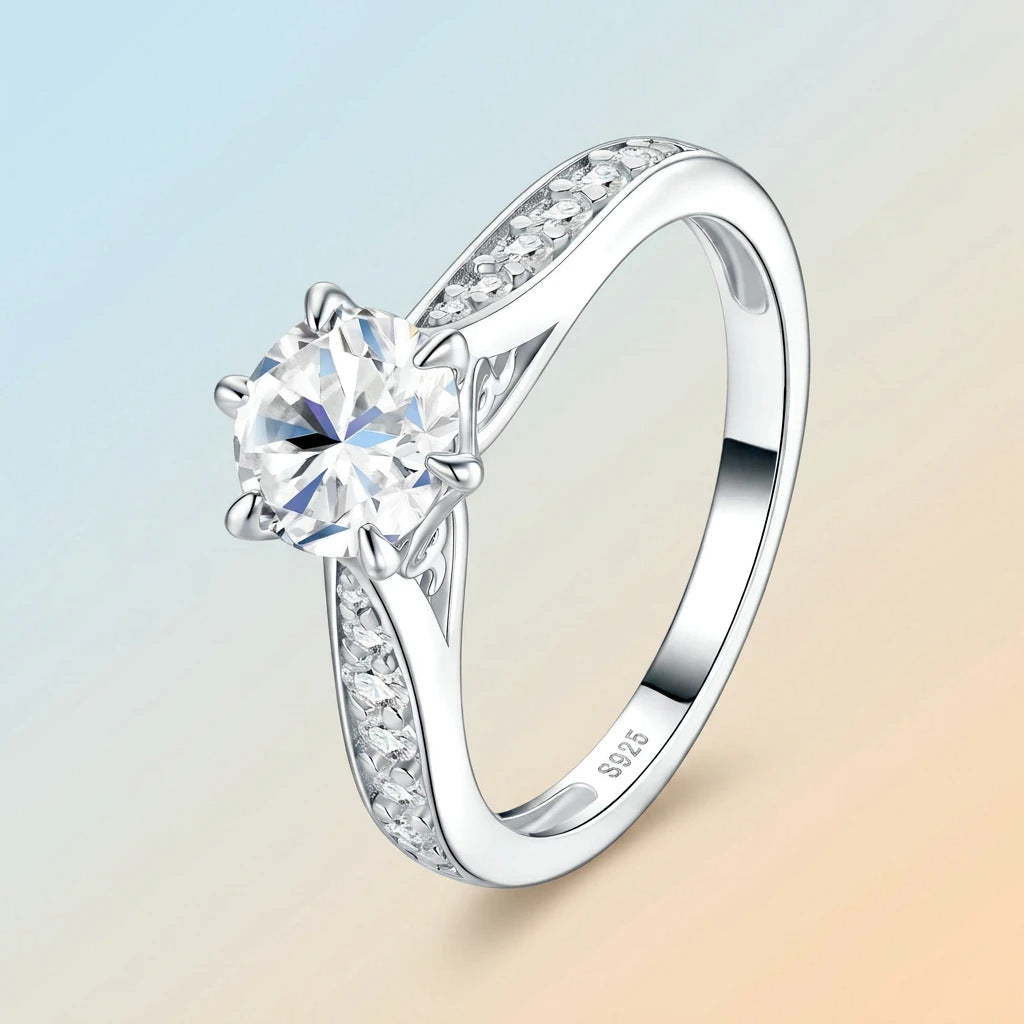 Six-prong Set Moissanite  925 Sterling Silver Ring