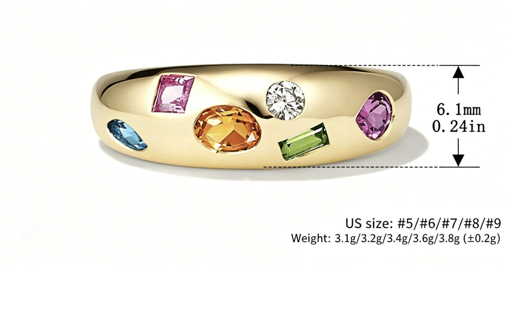 Modern Elegant Statement Jewelry Multicolor Geometric Cubic Zirconia 925 Sterling Silver Ring Yellow Gold  Band Ring