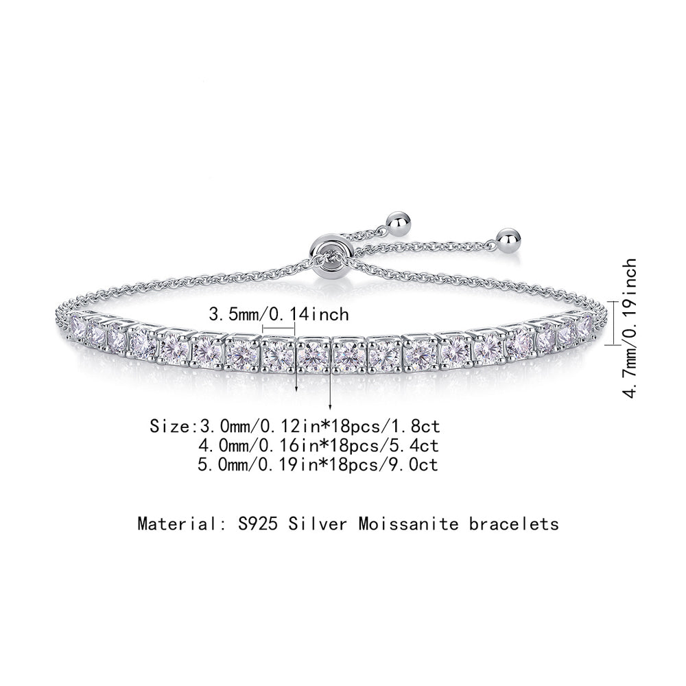 Women 925 Sterling Silver Adjustable Luxury Fashion Jewelry Elegant Moissanite Tennis Bracelet