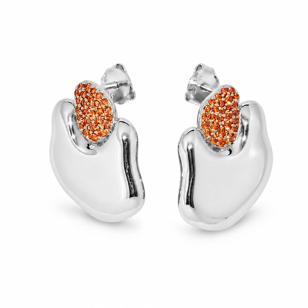Modern Fluid Micro Pave Cubic Zirconia Colored 925 Silver Stud Earrings