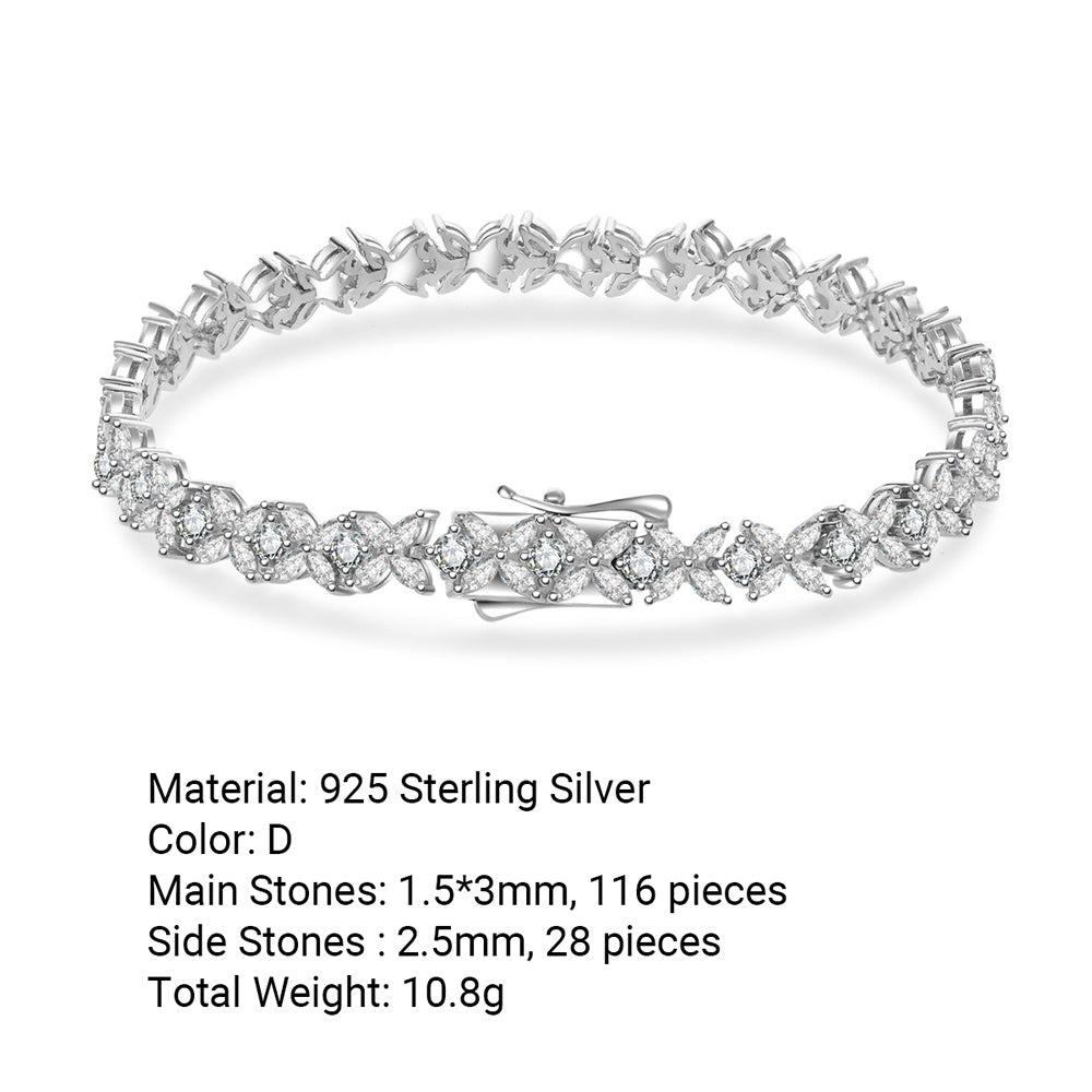 Mossanite Floral Pattern Full-Set 925 Sterling Silver Bracelet