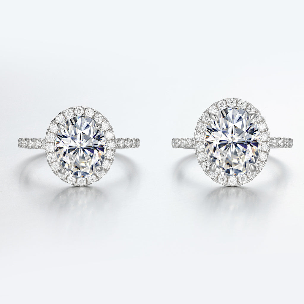 D Color Moissanite 925 Sterling  Silver Four-Prong Bezel Set Oval Ring
