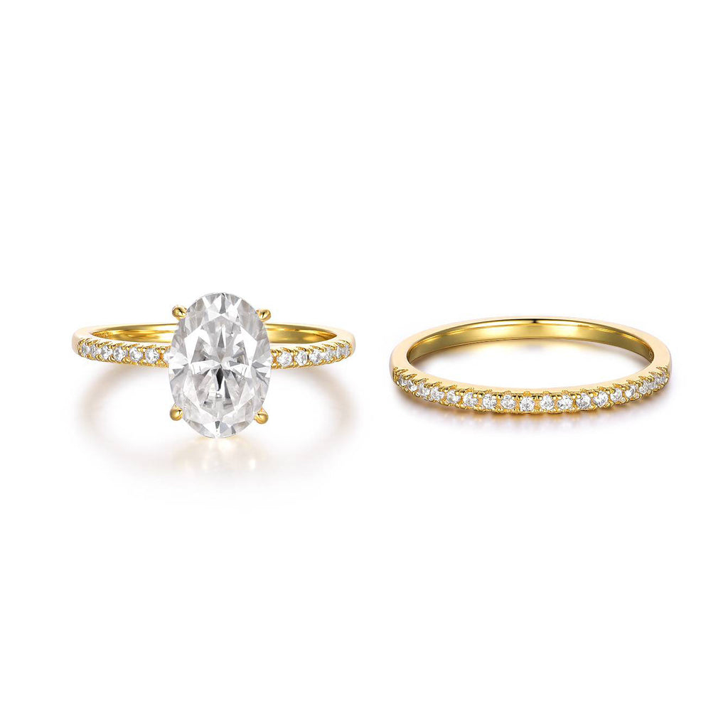 Oval-cut Moissanite 925 Sterling Silver Ring Set