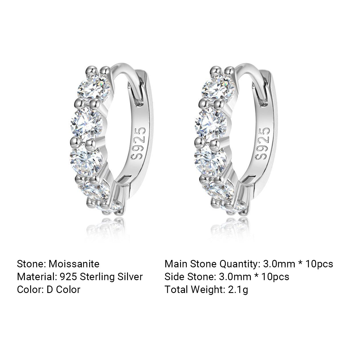 Mossanite  925 Sterling Silver Hoop Earrings