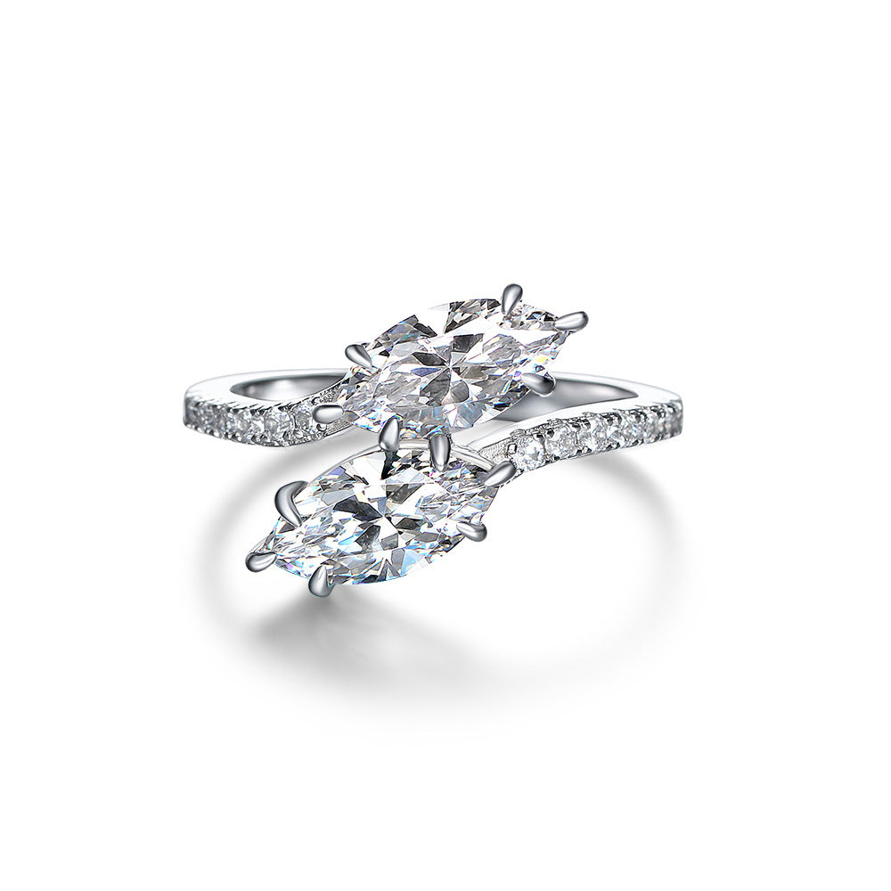 White Cubic Zirconia Double Marquise-Cut Interlaced 925 Sterling Silver Ring