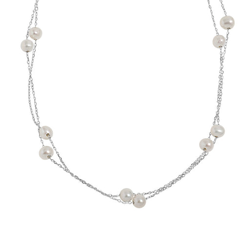 Double Layer Freshwater Pearl S925 Sterling Silver Geometric Chain Necklace