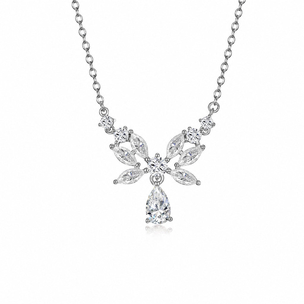 Butterfly Wing Marquise And Pear Cut Moissanite  925 Sterling Silver Pendant Necklace