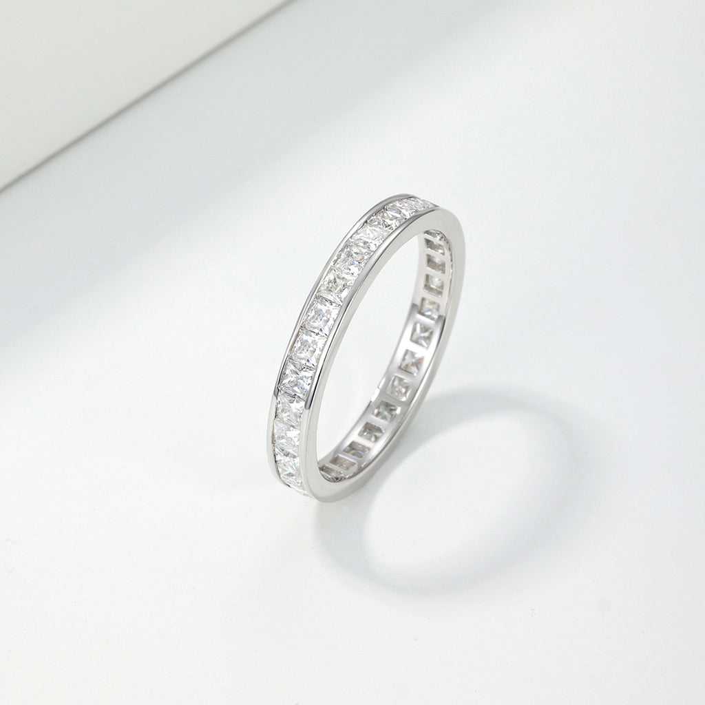 D Color Square Moissanite Full Eternity 925 Sterling Silver Ring