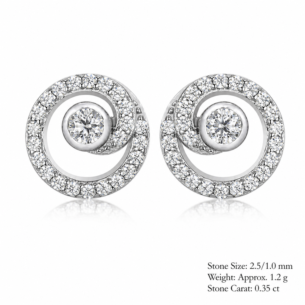 D Color Moissanite Double Layer Spiral Circle Stud Earrings