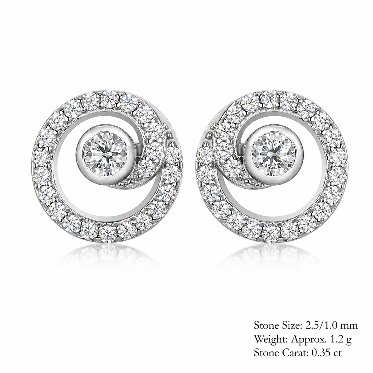 D Color Moissanite Double Layer Spiral Circle Stud Earrings