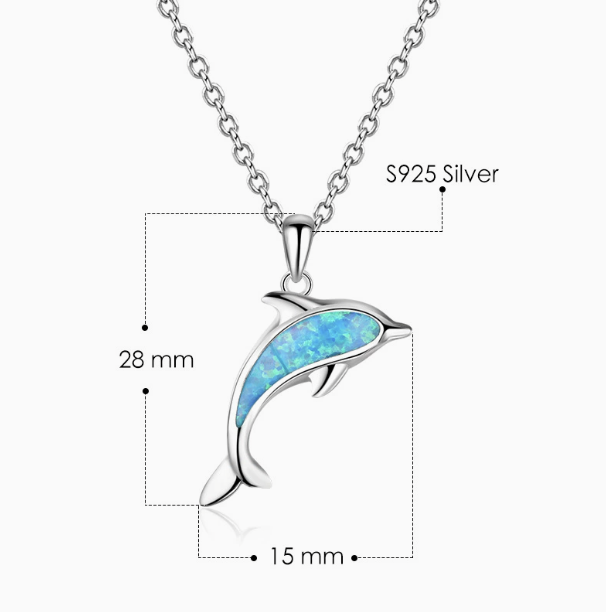 Blue Opal Dolphin Pendant on a 925 Sterling Silver Necklace