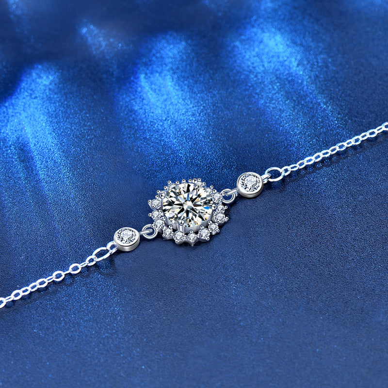Beautiful Green Moissanite CZ Sunflower 925 Sterling Silver Bracelet