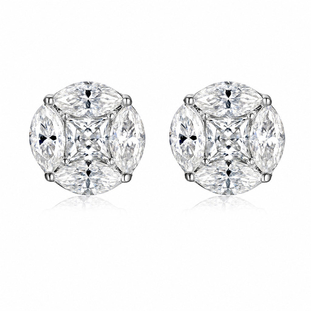 Round Full Set Marquise Cut Versatile  925 Sterling Silver Earrings