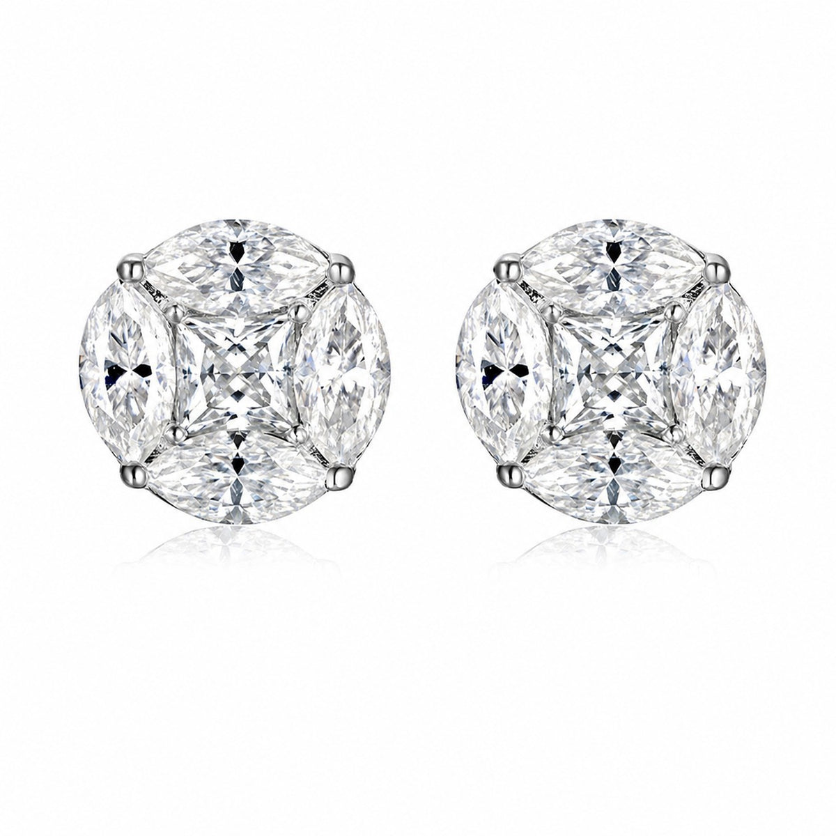 Round Full Set Marquise Cut Versatile  925 Sterling Silver Earrings