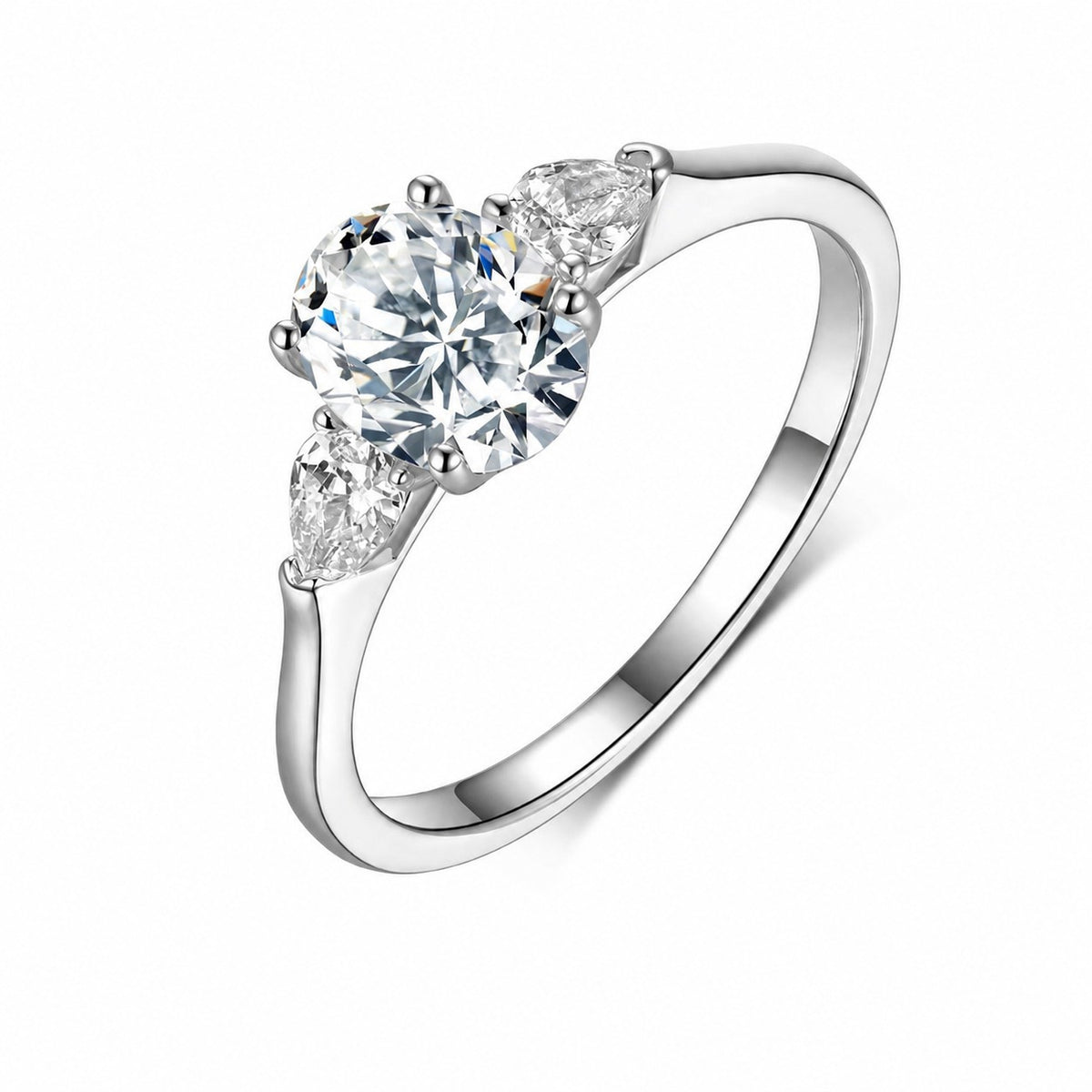 Elegant Three Stone Moissanite Ring 925 Sterling Silver Oval Cut Center With Pear Side Stones Geometric Minimalist Fashion Ring for Women Wedding Anniversary Party Gift Jewelry