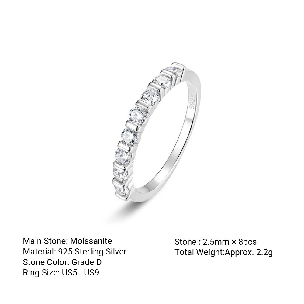 Women’s Moissanite Half Circle Setting 925 Sterling Silver Ring