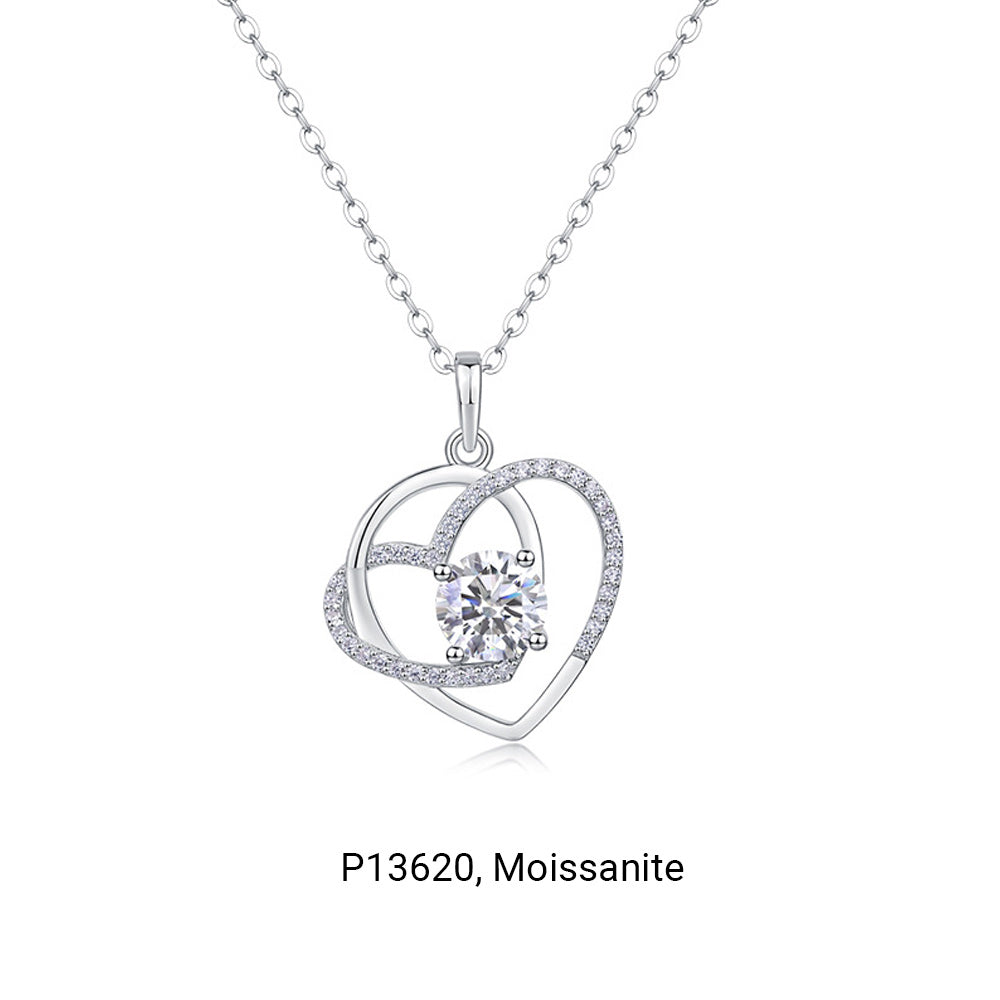 Moissanite Heart And Geometric Pendant  925 Sterling Silver Necklace
