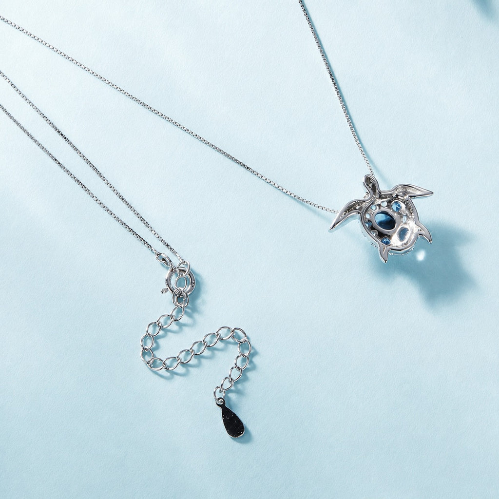 Ocean Themed Blue Sea Turtle 925 Sterling Silver Box Chain Necklace