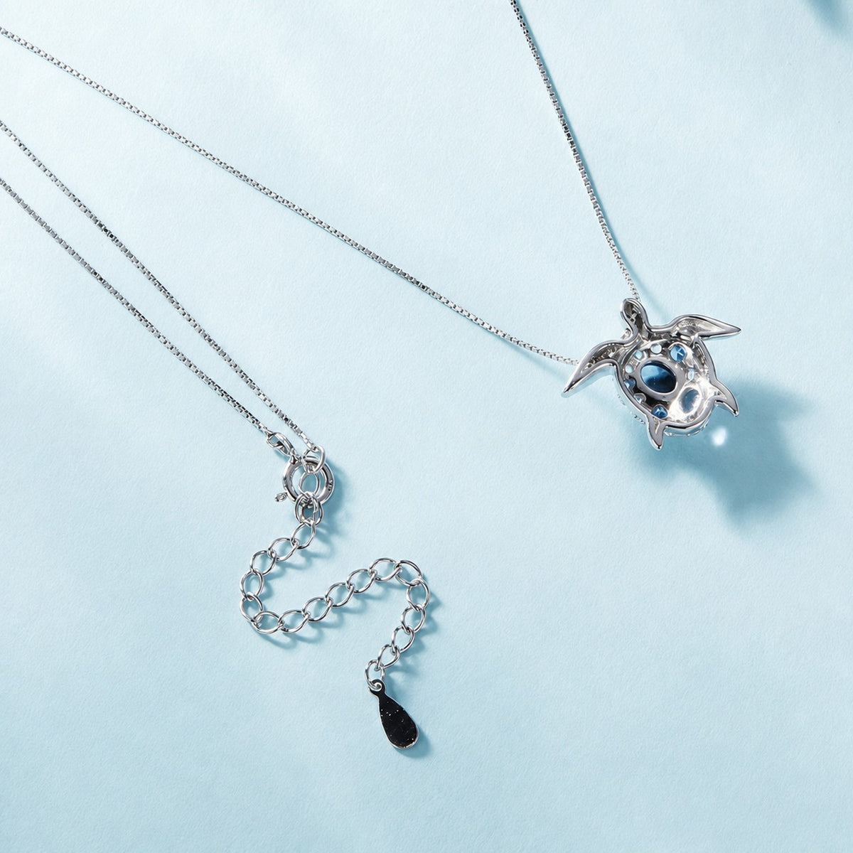 Ocean Themed Blue Sea Turtle 925 Sterling Silver Box Chain Necklace