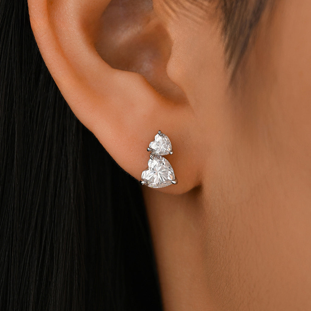 Moissanite Versatile Everyday Heart-Shaped Bezel-Set 925 Sterling Silver Stud Earrings