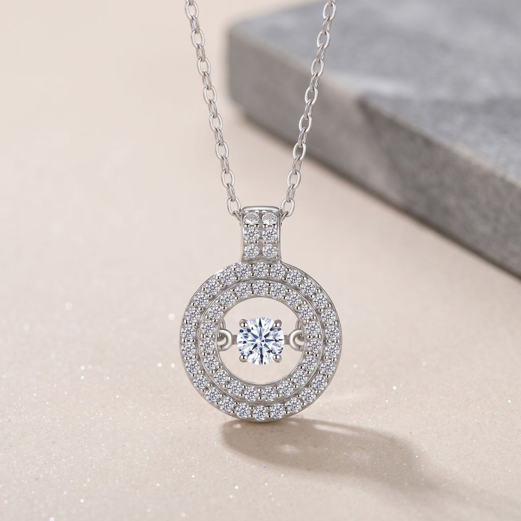 Geometric Double Circle Halo Moissanite 925 Sterling Silver  Necklace
