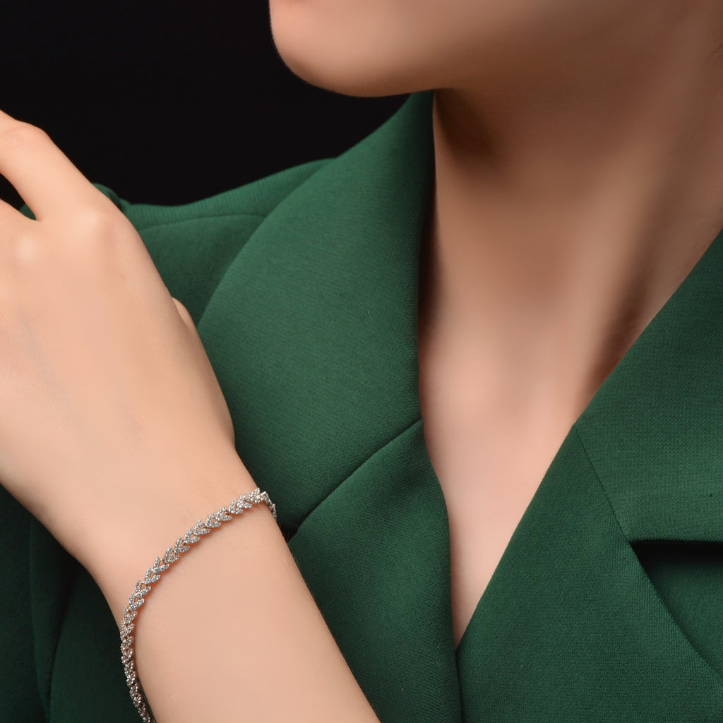 High-Carbon Diamond Wheat Sheaf Versatile 925 Sterling Silver Bracelet