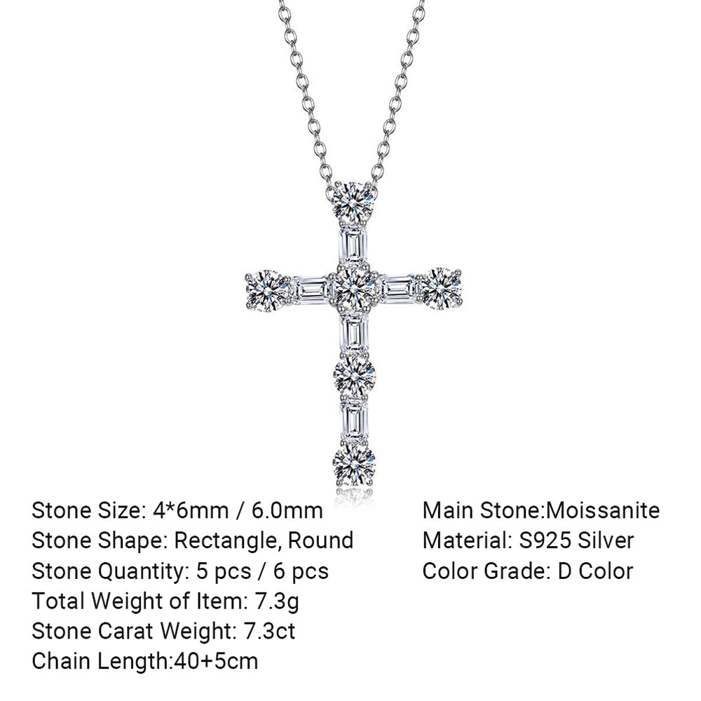 Religious Cross White Moissanite S925 Sterling Silver Pendant Necklace
