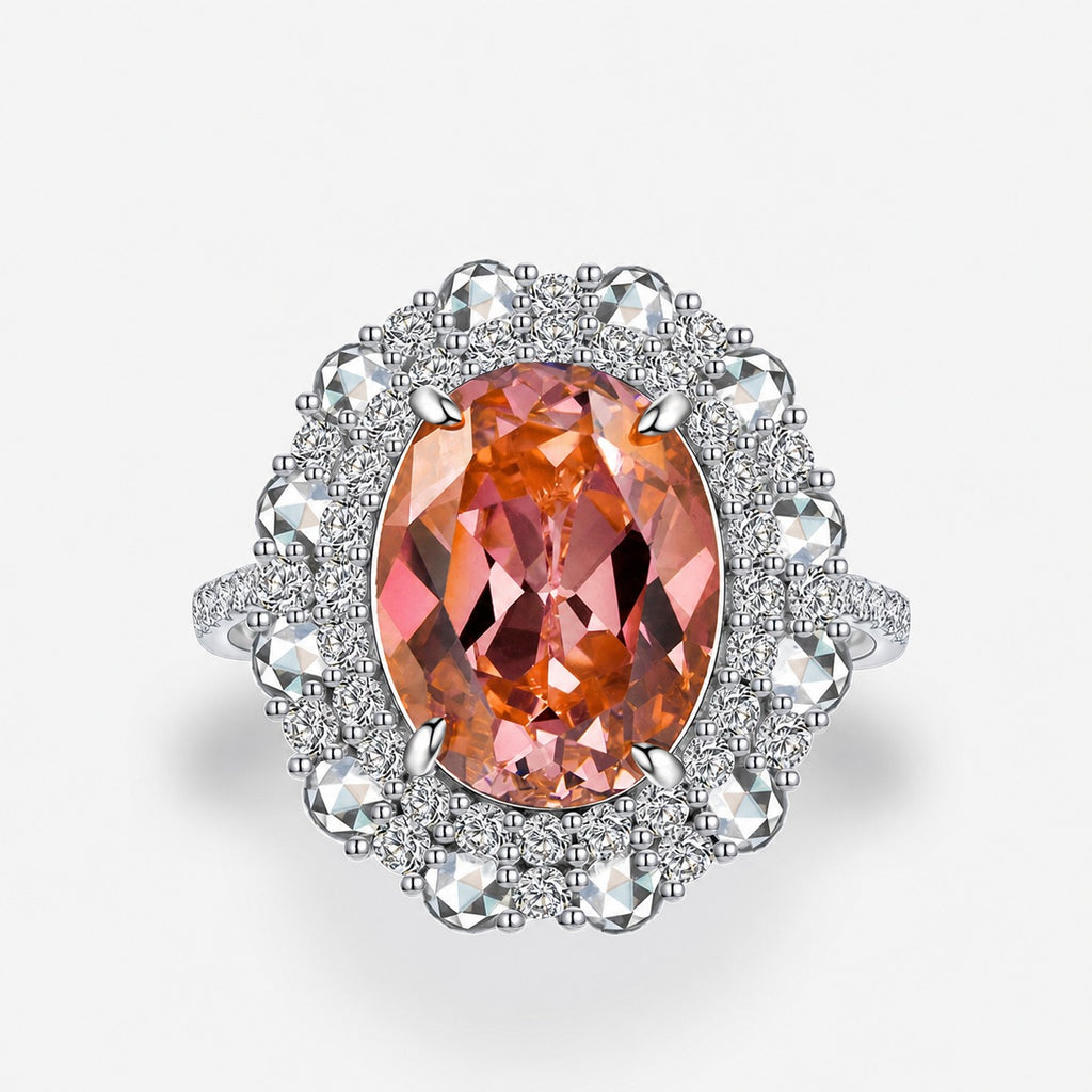 Pink Oval Zirconia Set 925 Sterling Silver Fashion Cocktail Ring