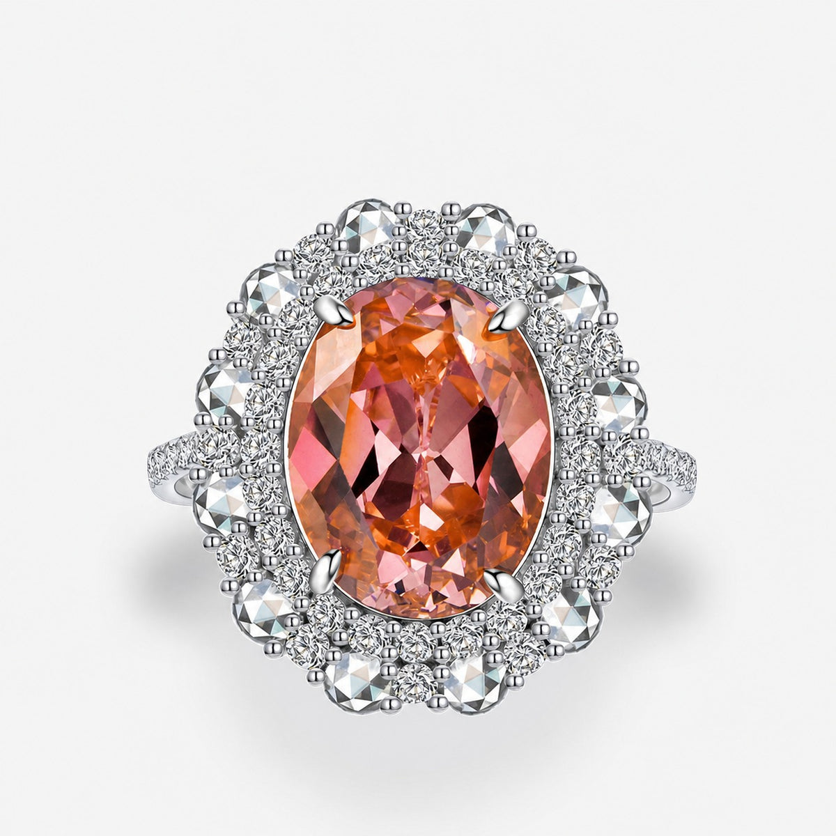 Pink Oval Zirconia Set 925 Sterling Silver Fashion Cocktail Ring