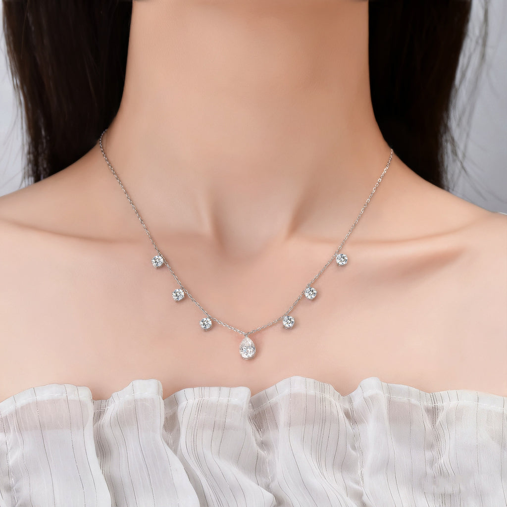 Geometric U Shaped Pear Shaped Dangle Pendant 925 Sterling Silver Moissanite Necklace