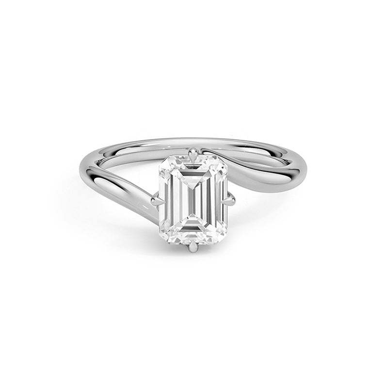 Geometric Rectangular Clear Cubic Zirconia 925 Sterling Silver Twisted Band Ring Minimalist Fashion Commuter Elegant Unisex Statement Ring
