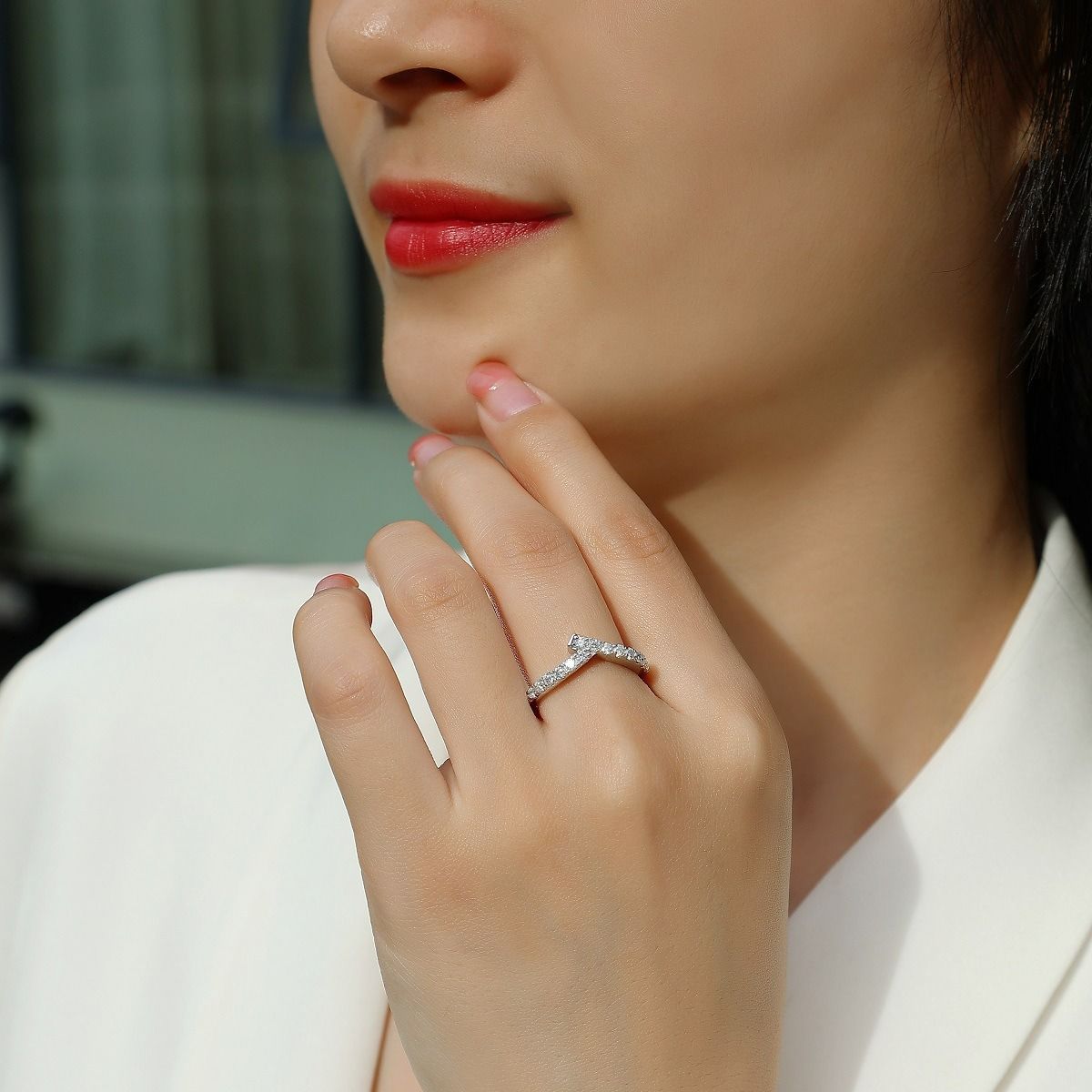 Moissanite Geometric Design Elegant Fashion 925 Sterling Silver Adjustable Ring