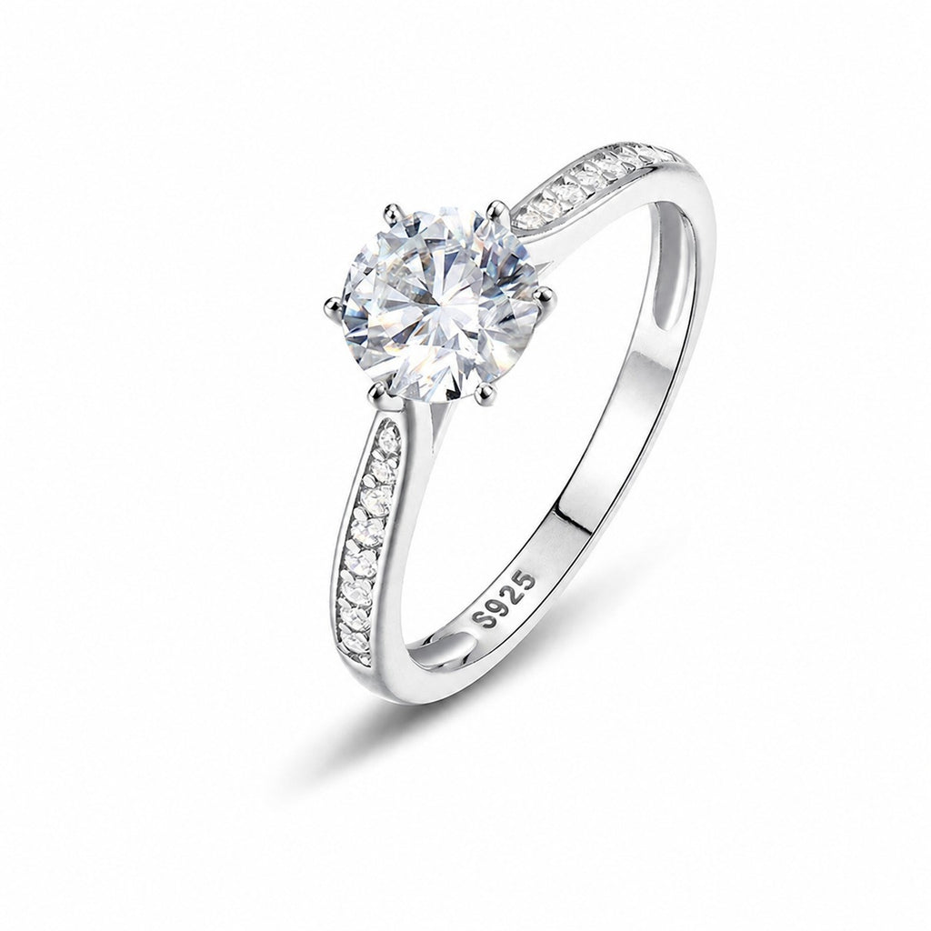 Luxury-Inspired Design With A Six-Prong Side-Set Moissanite Accent Stone 925 Sterling Silver Ring
