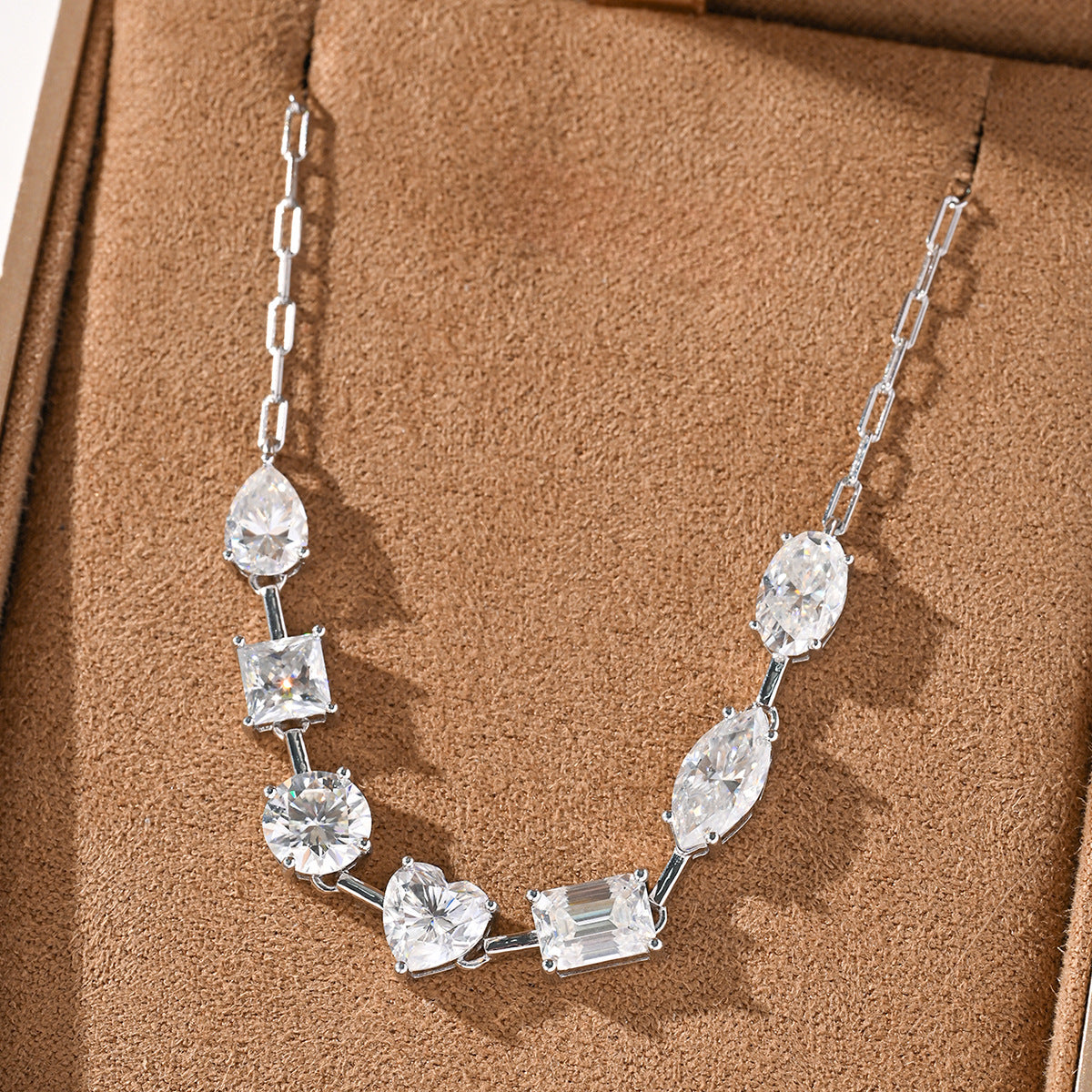 Mocanite Geometric Heart-Shaped Mixed-Cut 925 Sterling Silver Necklace