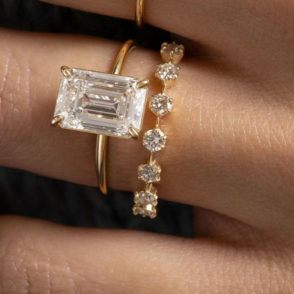 Rectangular Cut Moissanite Stacked-Style Set For Women 925 Sterling Silver Ring